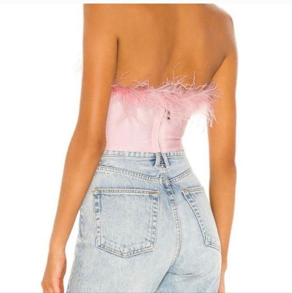 superdown Pink Feather Trim Strapless Crop Top - Picture 2 of 13